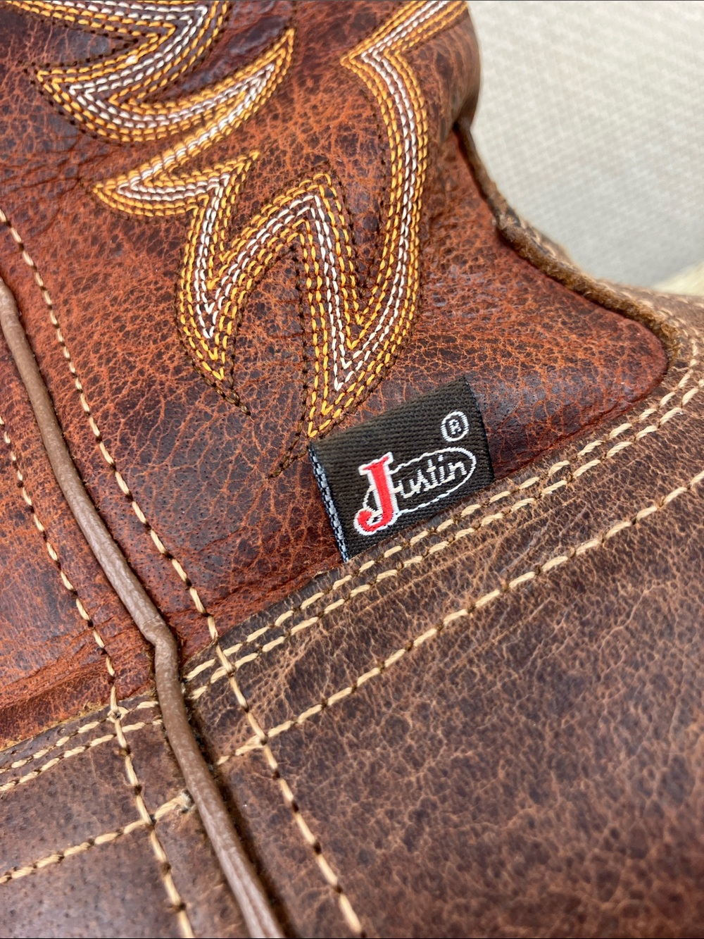 Justin 10 WIDE Stampede Rush Western Boots Cowboy Square Toe Brown Leather - Picture 14 of 16